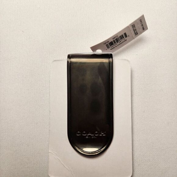 NWT COACH CM180 LEATHER MONEY CLIP in GUNMETAL & FLAX - Picture 2 of 2